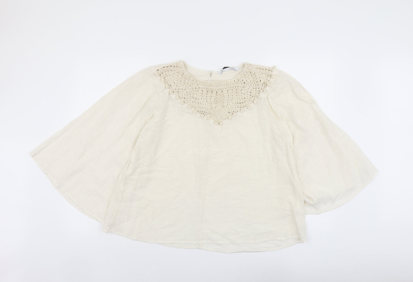 Zara Womens Beige Linen Basic Blouse Size M Round Neck