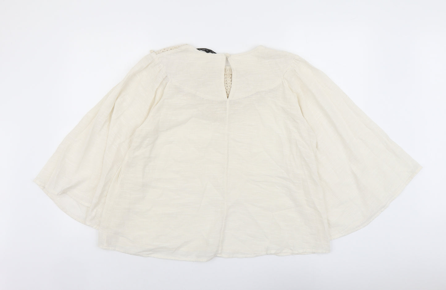 Zara Womens Beige Linen Basic Blouse Size M Round Neck