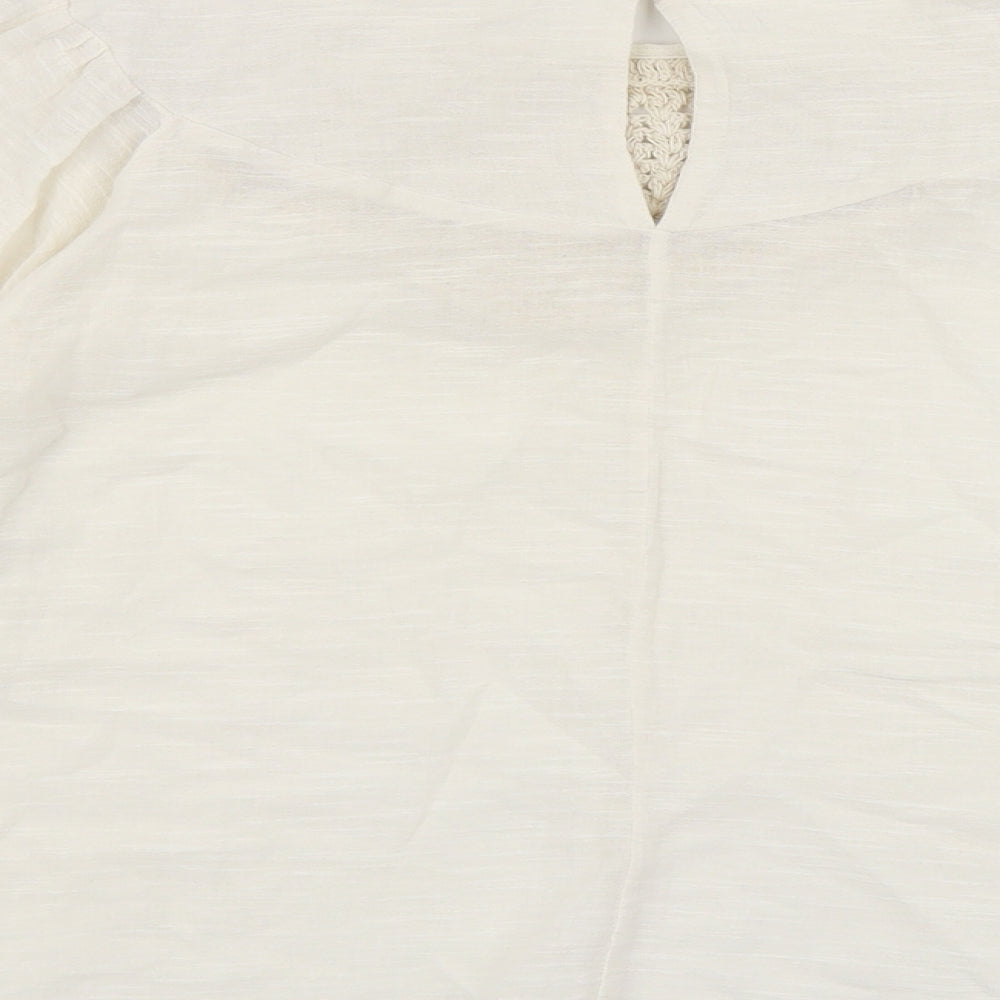 Zara Womens Beige Linen Basic Blouse Size M Round Neck