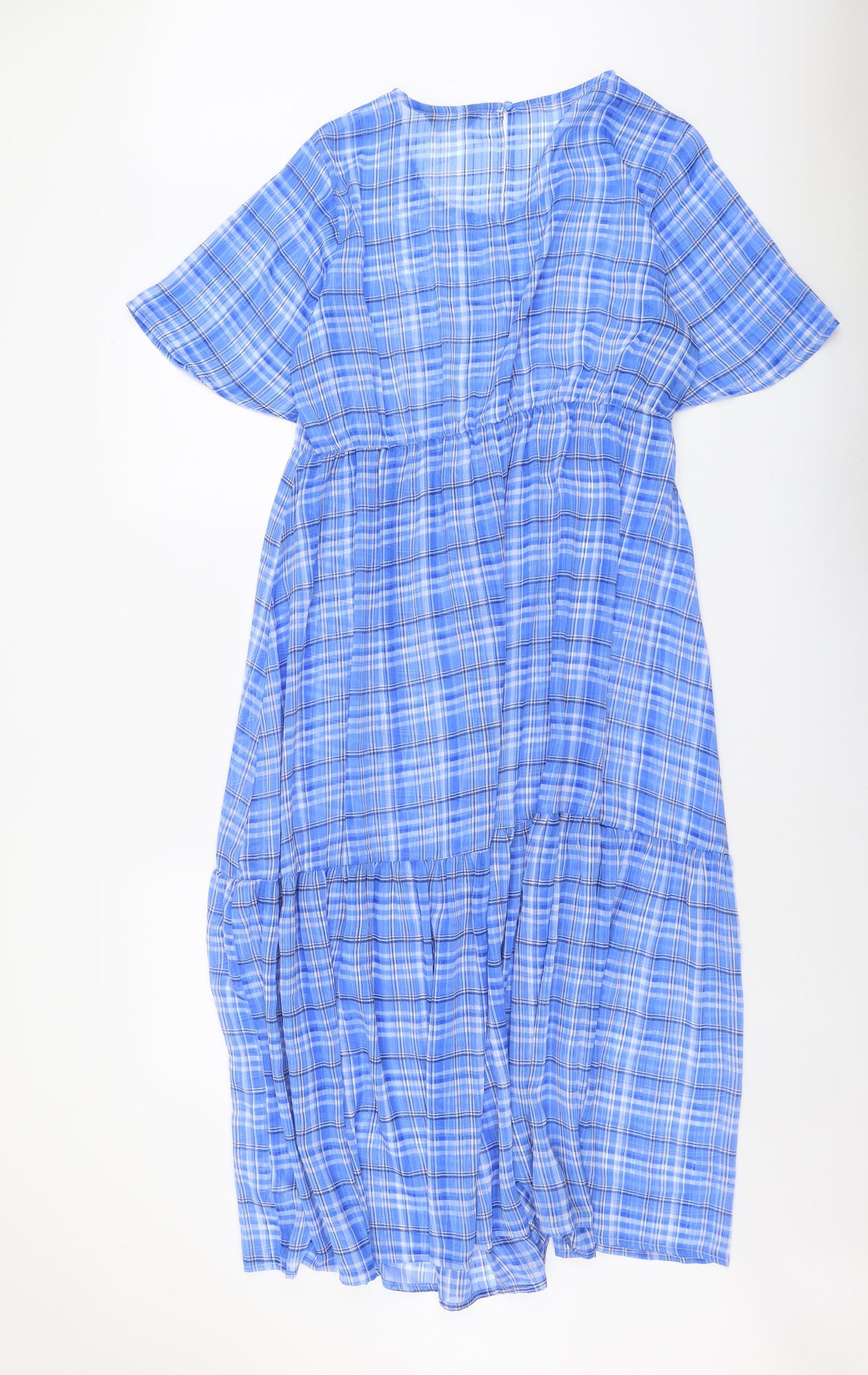 Nutmeg Womens Beige Plaid Polyester Fit & Flare Size 16 Round Neck Button