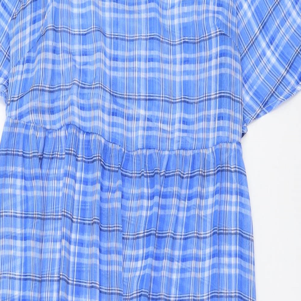 Nutmeg Womens Beige Plaid Polyester Fit & Flare Size 16 Round Neck Button