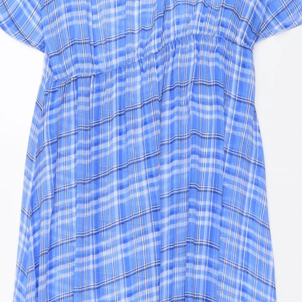 Nutmeg Womens Beige Plaid Polyester Fit & Flare Size 16 Round Neck Button