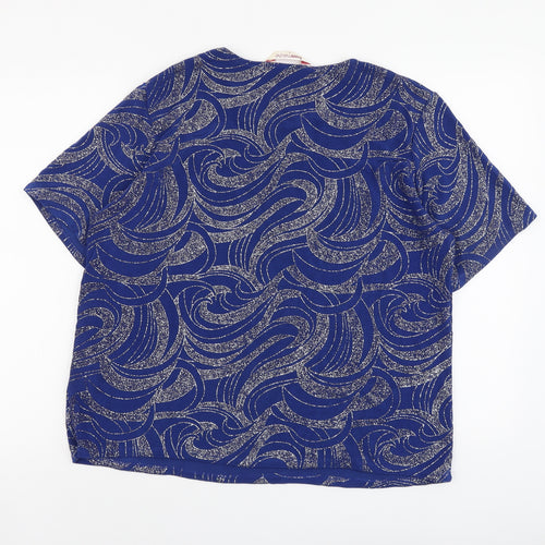 Bonmarché Womens Blue Geometric Polyester Basic T-Shirt Size L Round Neck