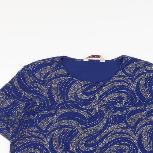Bonmarché Womens Blue Geometric Polyester Basic T-Shirt Size L Round Neck