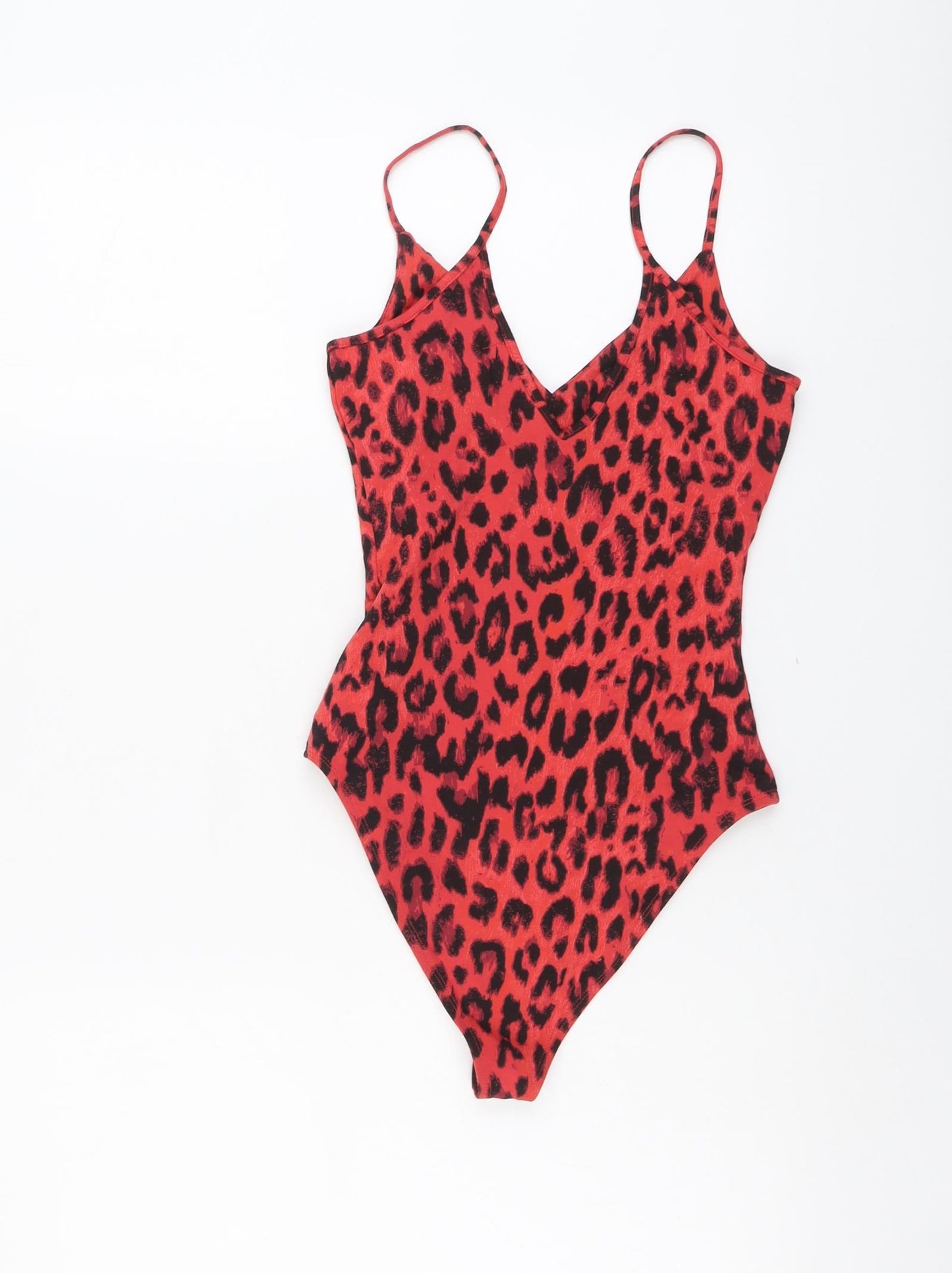 River Island Womens Red Animal Print Cotton Leotard One-Piece Size 8 Snap - Leopard Print