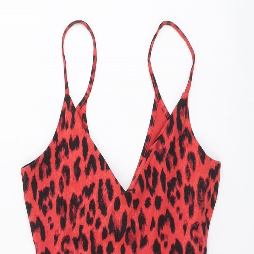 River Island Womens Red Animal Print Cotton Leotard One-Piece Size 8 Snap - Leopard Print
