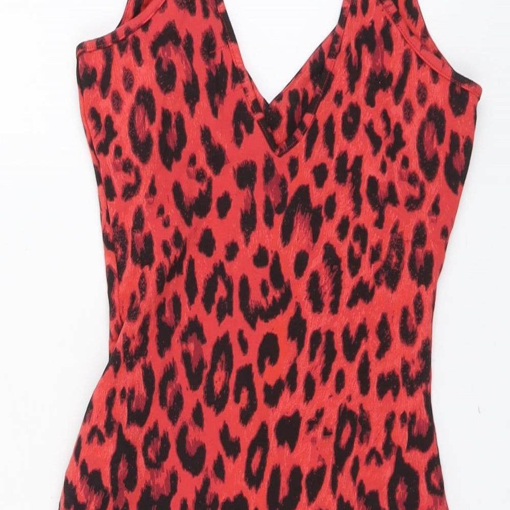 River Island Womens Red Animal Print Cotton Leotard One-Piece Size 8 Snap - Leopard Print