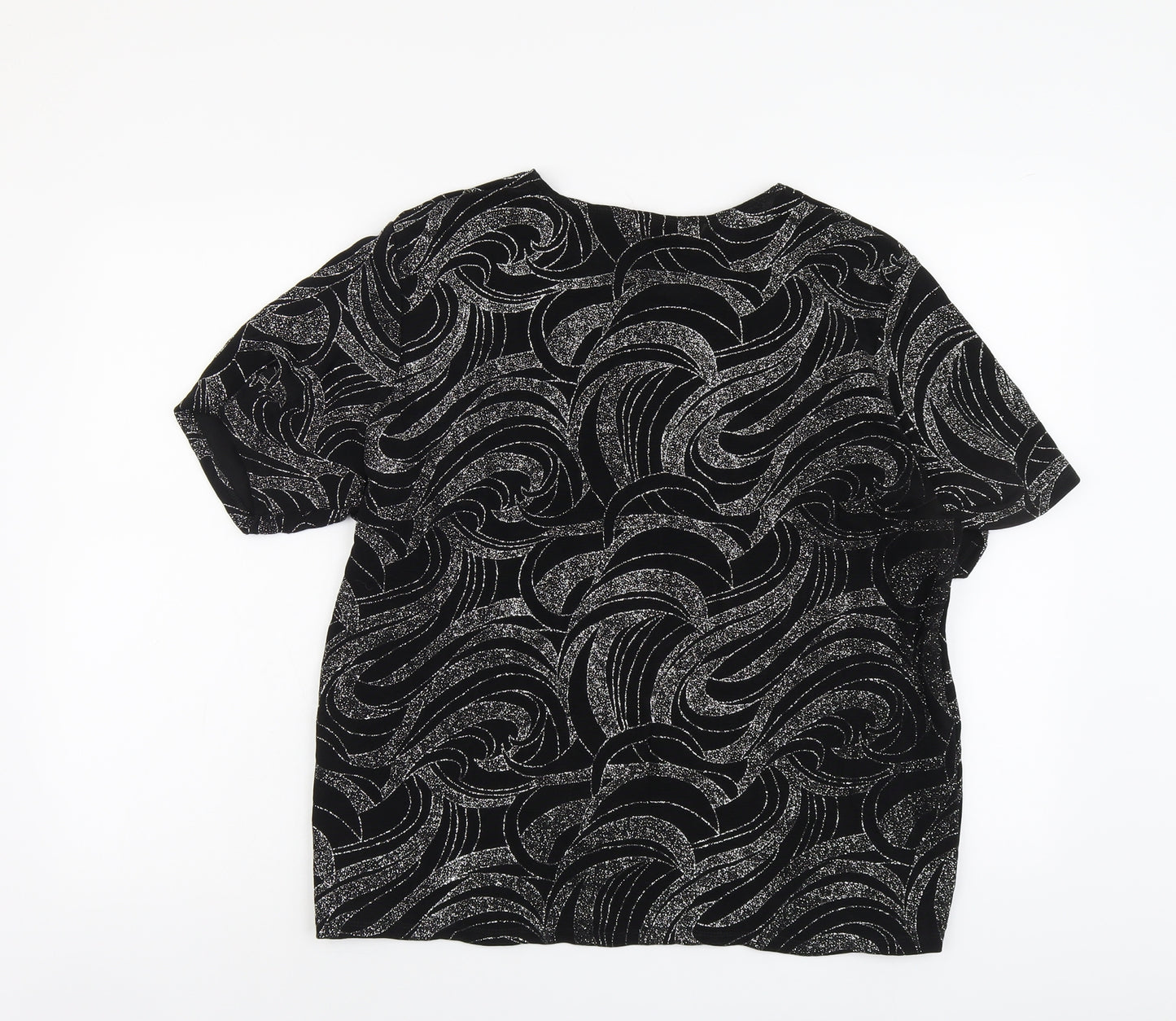 Bomarché Womens Black Geometric Polyester Basic T-Shirt Size L Round Neck