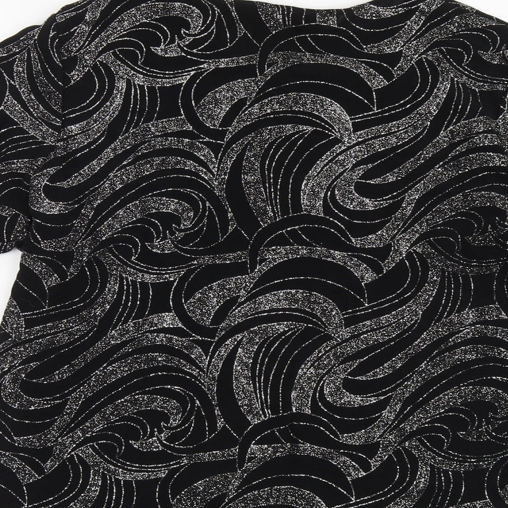 Bomarché Womens Black Geometric Polyester Basic T-Shirt Size L Round Neck