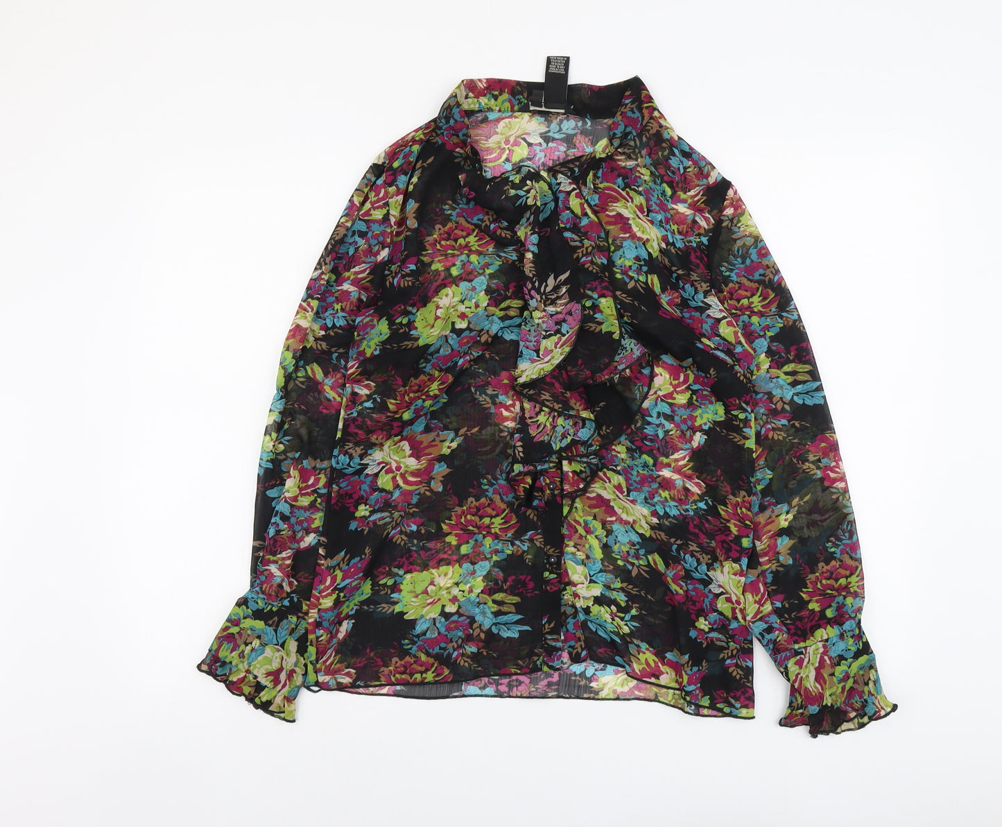 Jules & Leopold Womens Black Floral Polyester Basic Blouse Size M Round Neck