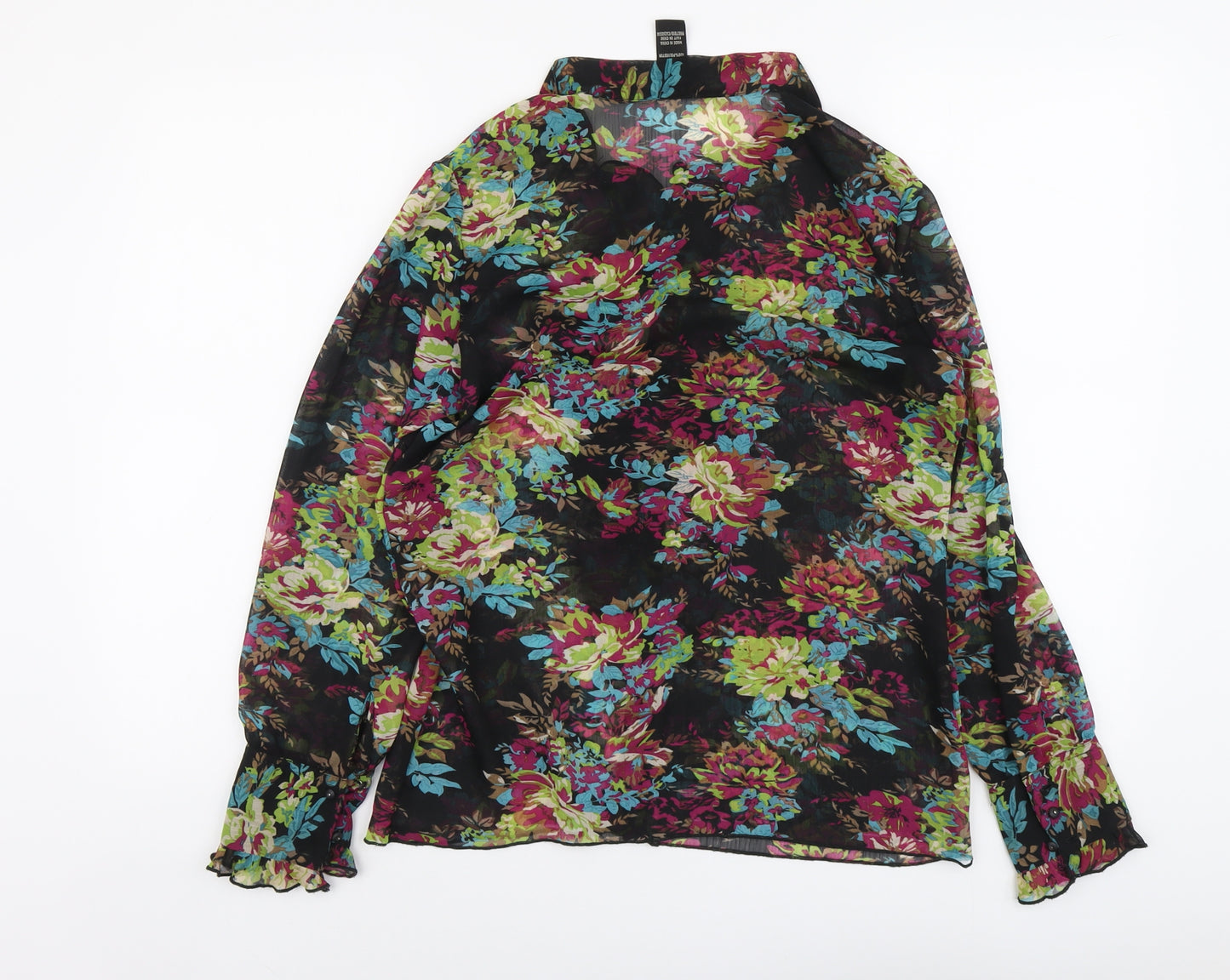 Jules & Leopold Womens Black Floral Polyester Basic Blouse Size M Round Neck