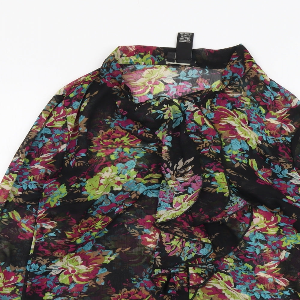 Jules & Leopold Womens Black Floral Polyester Basic Blouse Size M Round Neck