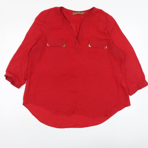 Jolie Moi Womens Red Polyester Basic Blouse Size 10 V-Neck