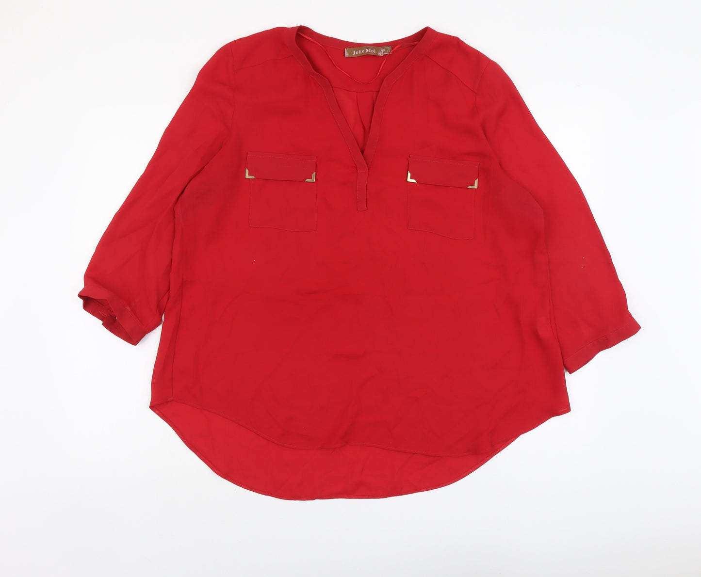 Jolie Moi Womens Red Polyester Basic Blouse Size 10 V-Neck