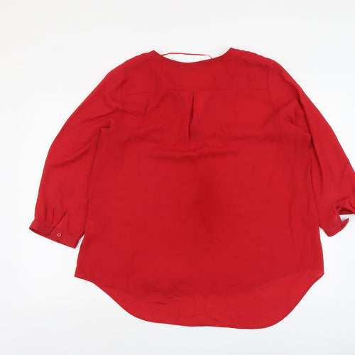 Jolie Moi Womens Red Polyester Basic Blouse Size 10 V-Neck