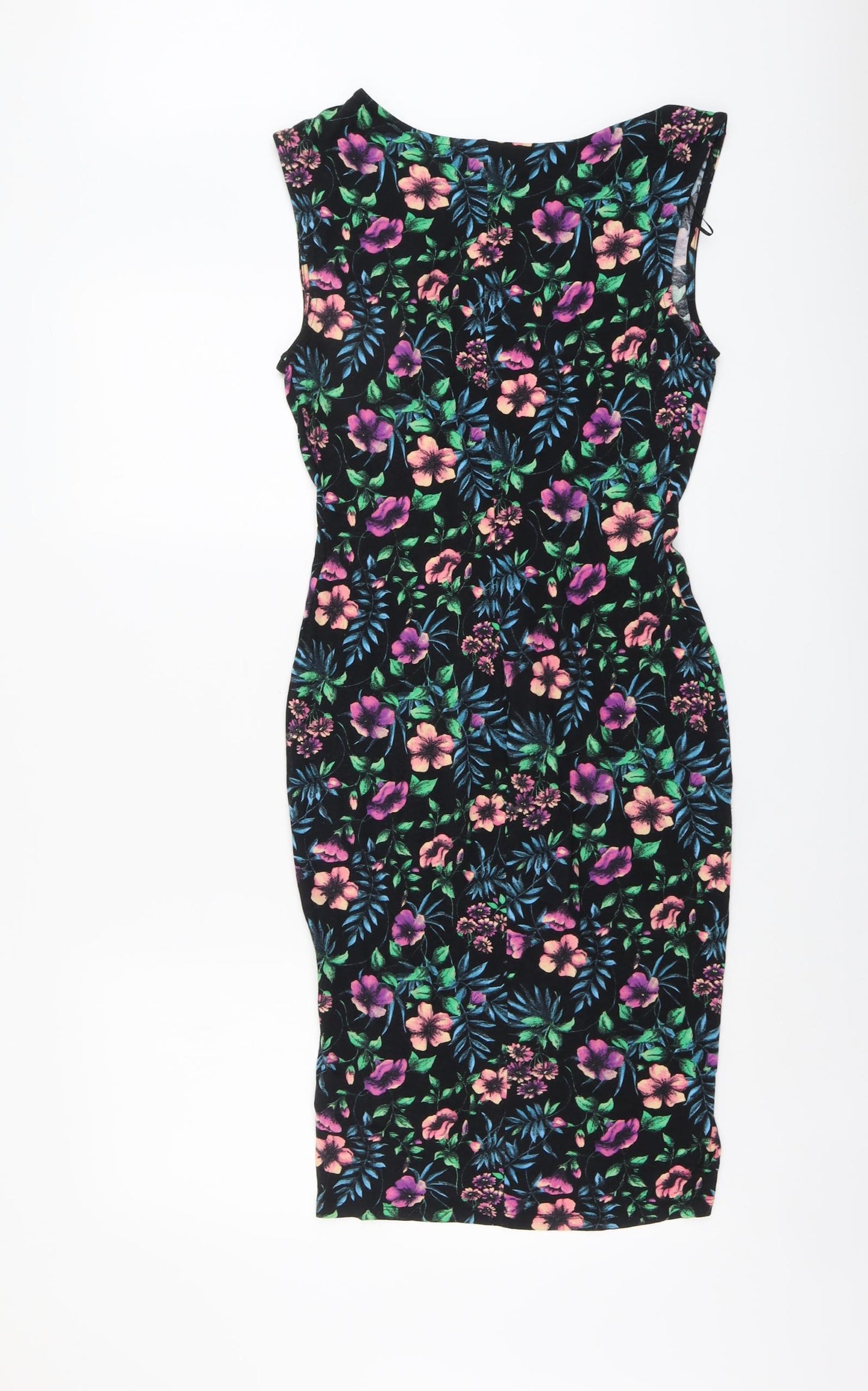 F&F Womens Black Floral Viscose A-Line Size 10 Round Neck Pullover