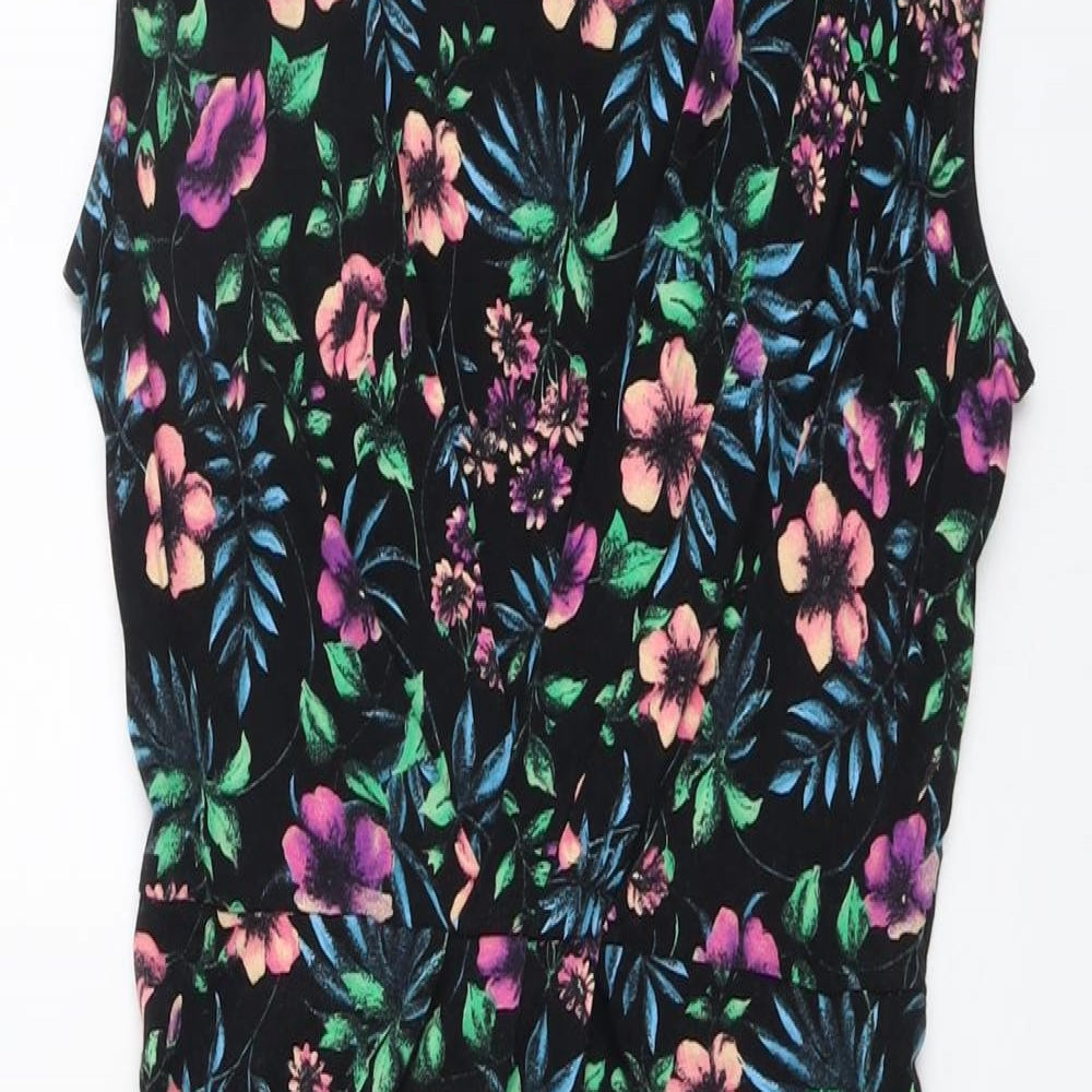 F&F Womens Black Floral Viscose A-Line Size 10 Round Neck Pullover
