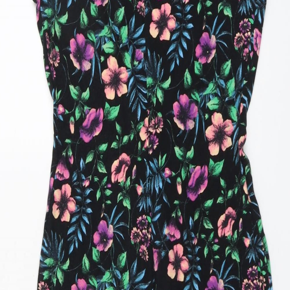 F&F Womens Black Floral Viscose A-Line Size 10 Round Neck Pullover