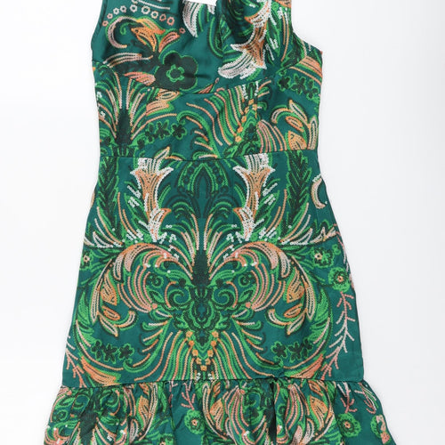 SheIn Womens Green Geometric Polyester Tank Dress Size XS Square Neck Zip