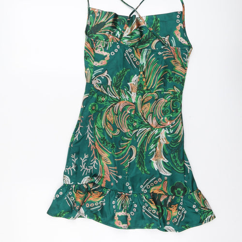 SheIn Womens Green Geometric Polyester Tank Dress Size XS Square Neck Zip