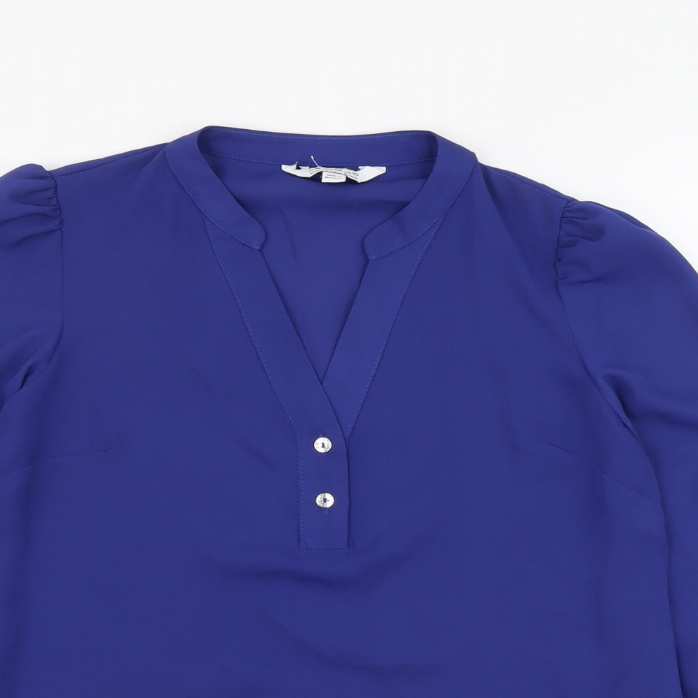 Dorothy Perkins Womens Blue Polyester Basic Blouse Size 10 V-Neck