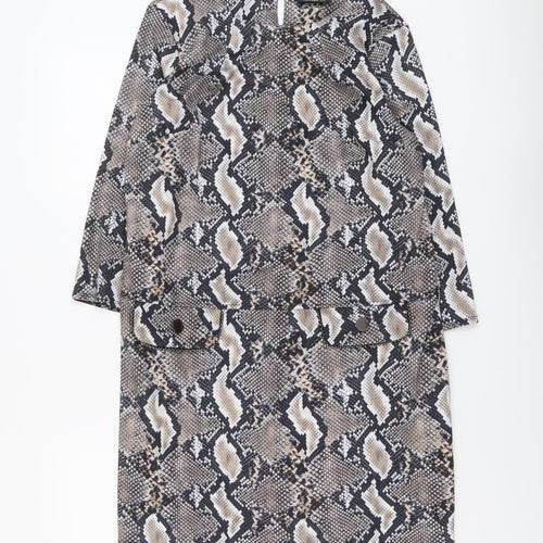 Wallis Womens Brown Animal Print Polyester A-Line Size 10 Round Neck Button - Snakeskin Pattern