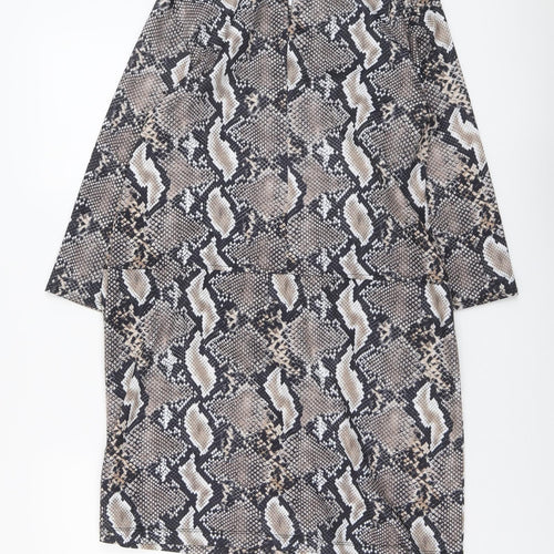 Wallis Womens Brown Animal Print Polyester A-Line Size 10 Round Neck Button - Snakeskin Pattern