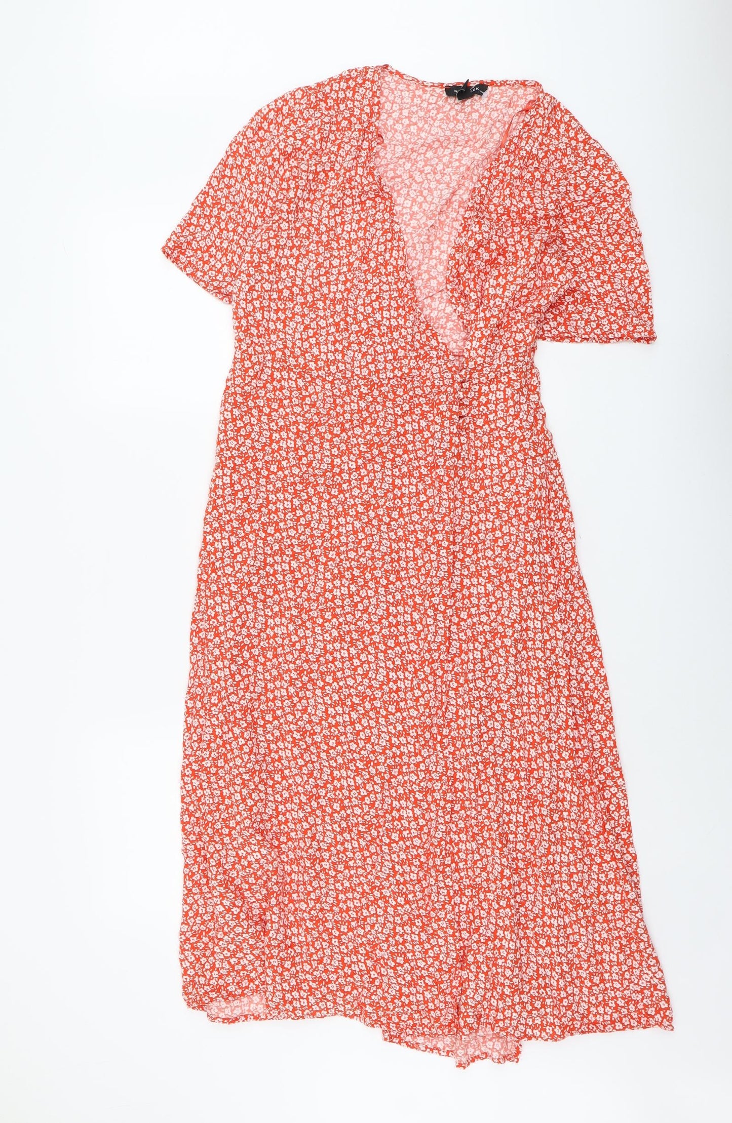 New Look Womens Orange Floral Viscose Wrap Dress Size 10 V-Neck Button