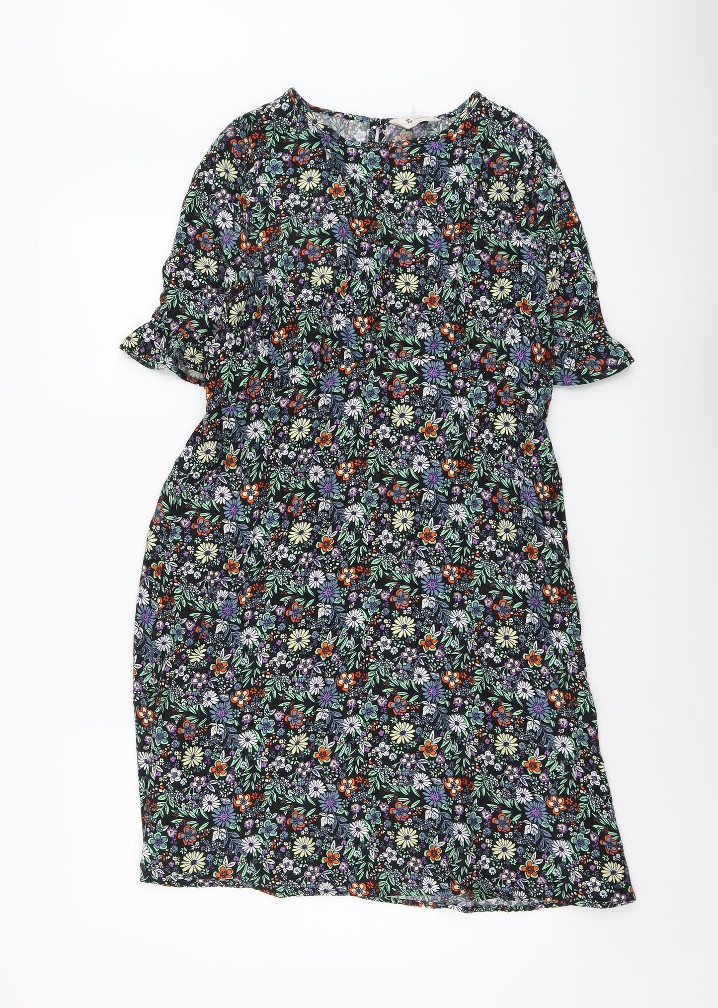 TU Womens Multicoloured Floral Viscose A-Line Size 14 Round Neck Button