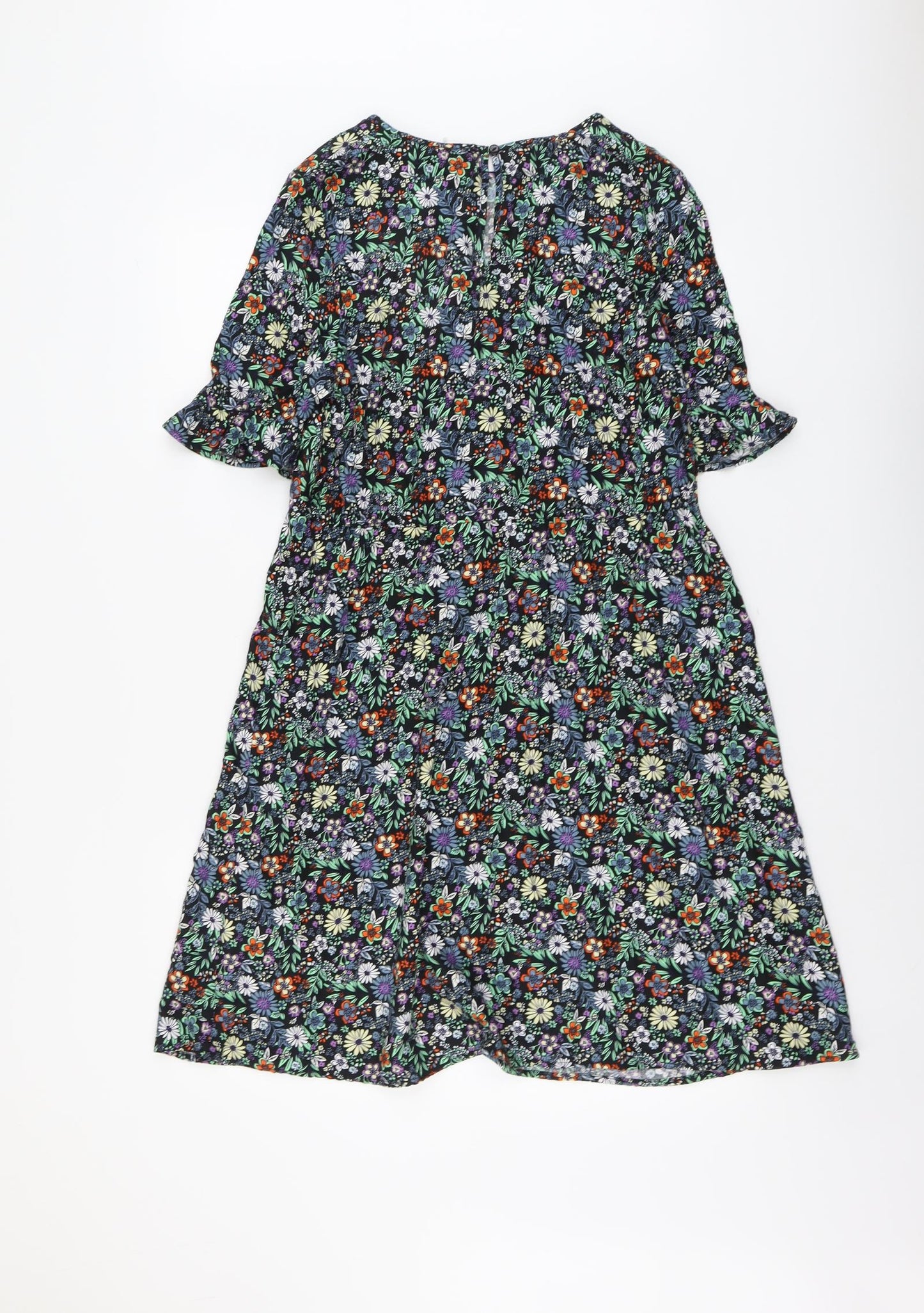 TU Womens Multicoloured Floral Viscose A-Line Size 14 Round Neck Button