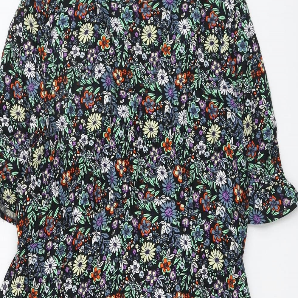 TU Womens Multicoloured Floral Viscose A-Line Size 14 Round Neck Button