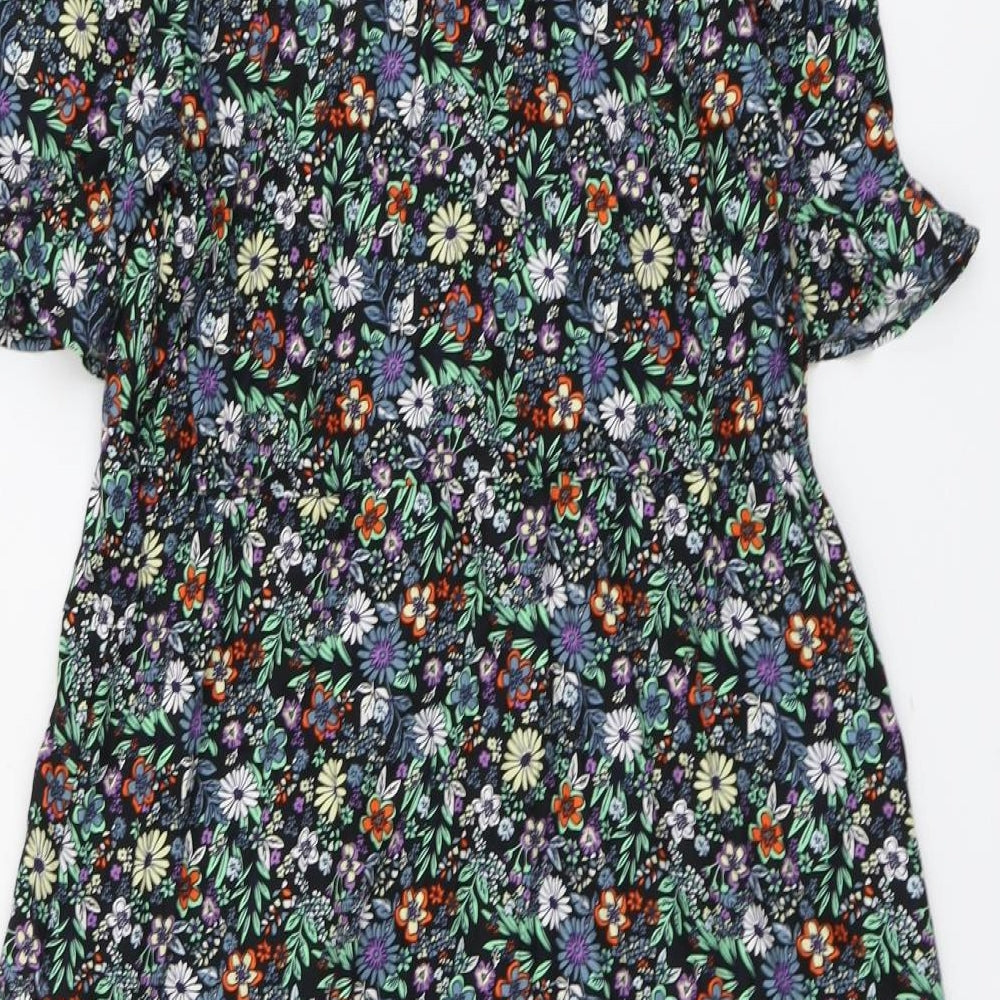 TU Womens Multicoloured Floral Viscose A-Line Size 14 Round Neck Button