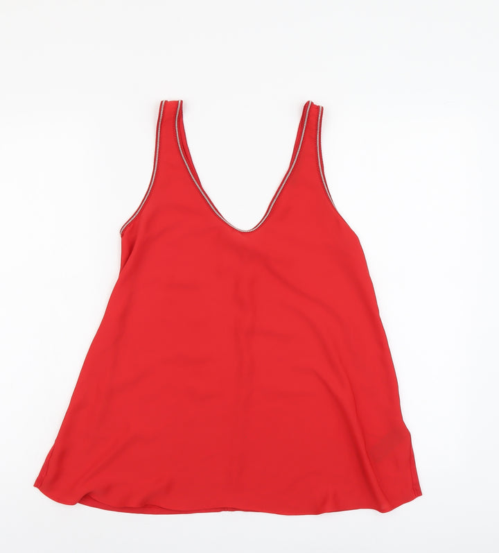 Marks and Spencer Womens Red Polyester Basic Tank Size 8 V-Neck
