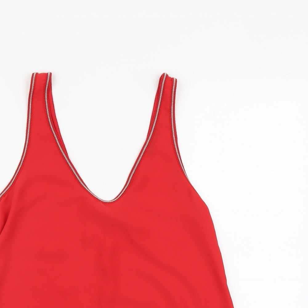 Marks and Spencer Womens Red Polyester Basic Tank Size 8 V-Neck