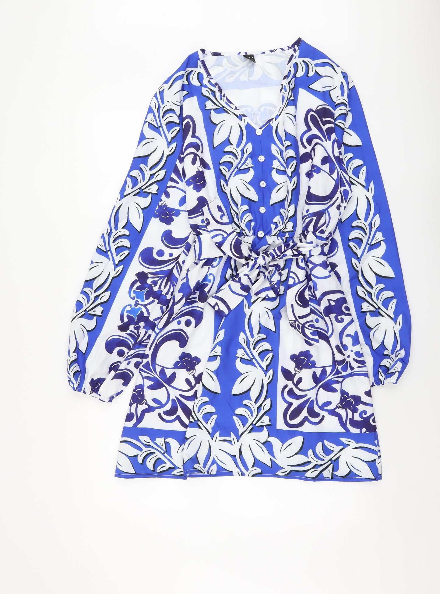 SheIn Womens Blue Floral Polyester Fit & Flare Size XL V-Neck Button