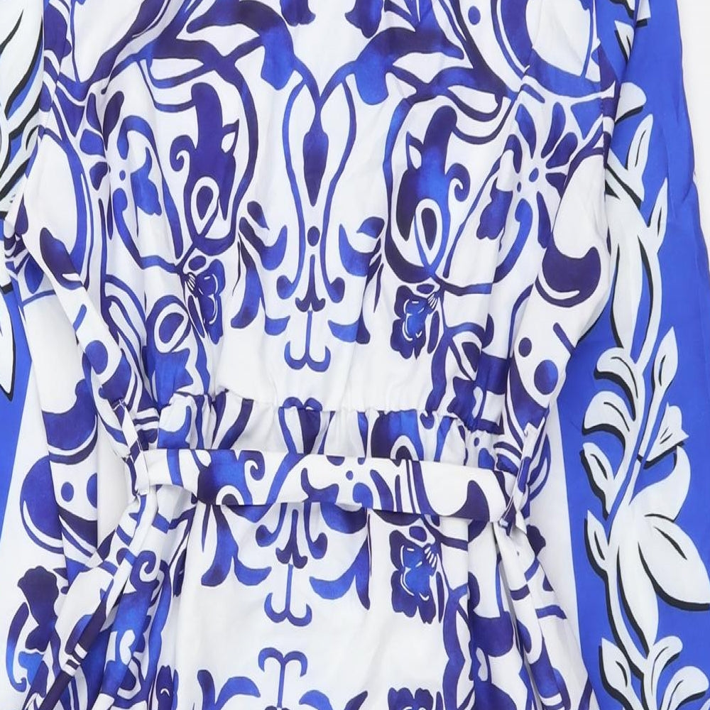 SheIn Womens Blue Floral Polyester Fit & Flare Size XL V-Neck Button