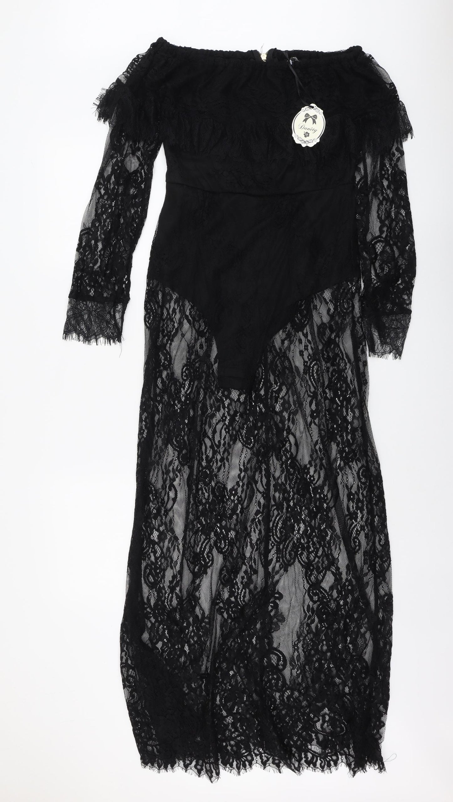 Danisty Womens Black Geometric Polyester Maxi Size S Off the Shoulder Zip