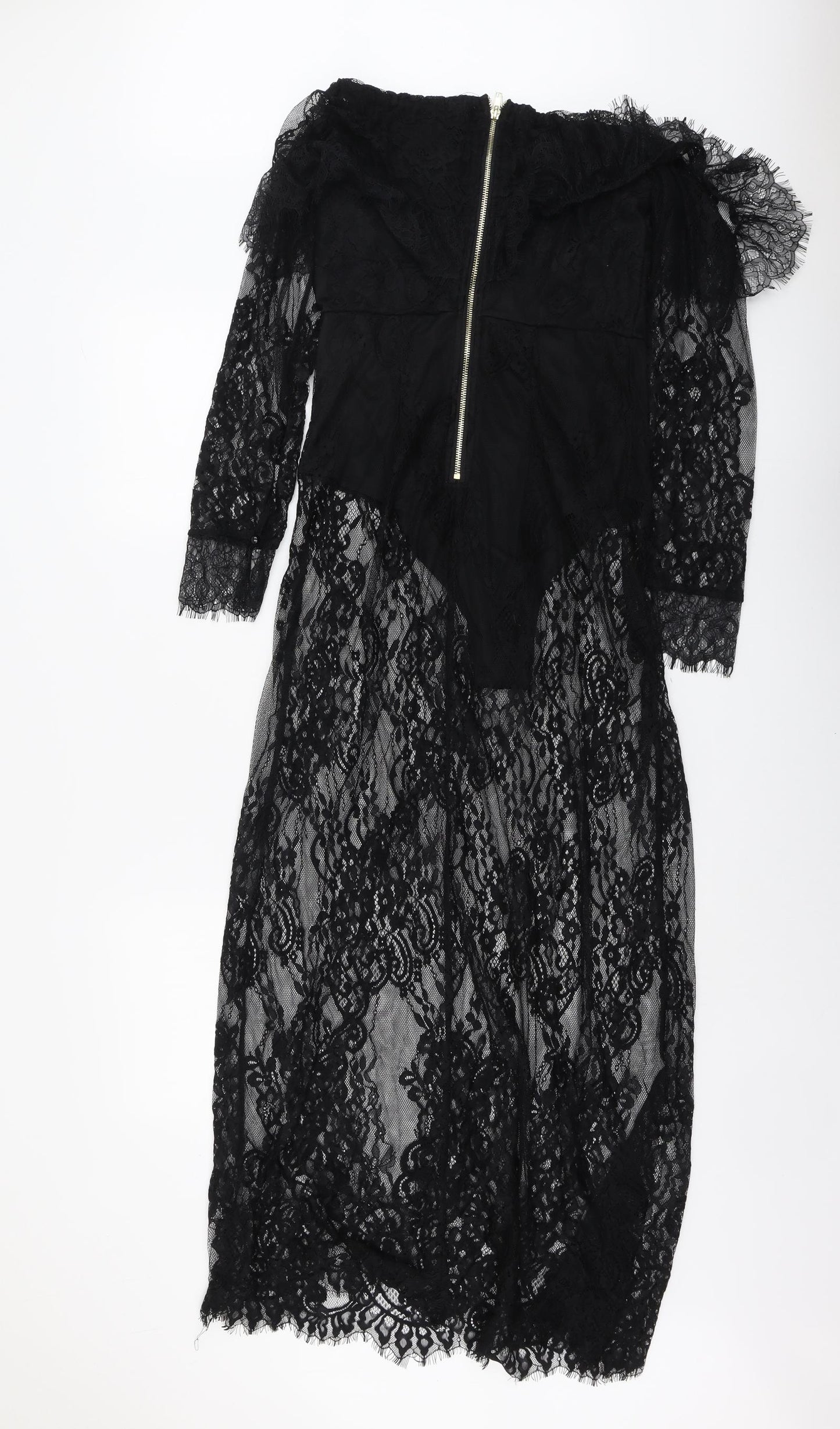 Danisty Womens Black Geometric Polyester Maxi Size S Off the Shoulder Zip