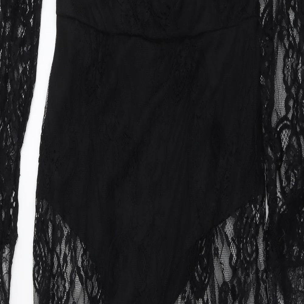 Danisty Womens Black Geometric Polyester Maxi Size S Off the Shoulder Zip