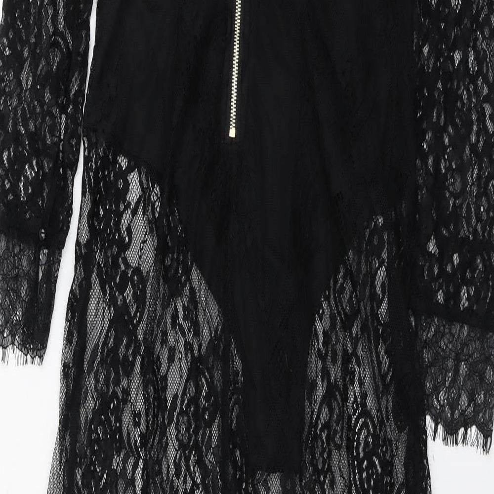 Danisty Womens Black Geometric Polyester Maxi Size S Off the Shoulder Zip