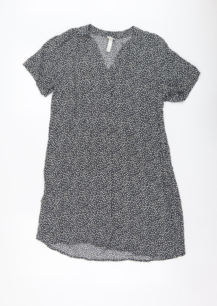 H&M Womens Black Geometric Viscose A-Line Size 10 V-Neck Pullover