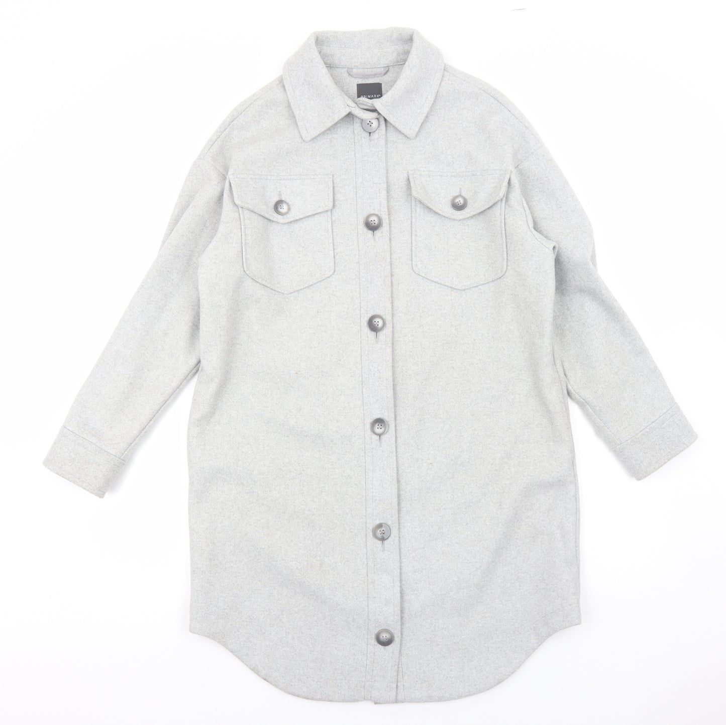 Primark Womens Grey Polyester Shirt Dress Size 2XS Collared Button