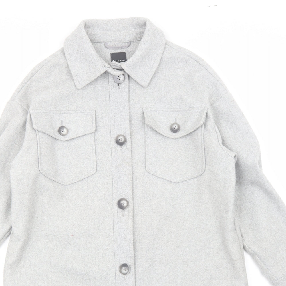 Primark Womens Grey Polyester Shirt Dress Size 2XS Collared Button