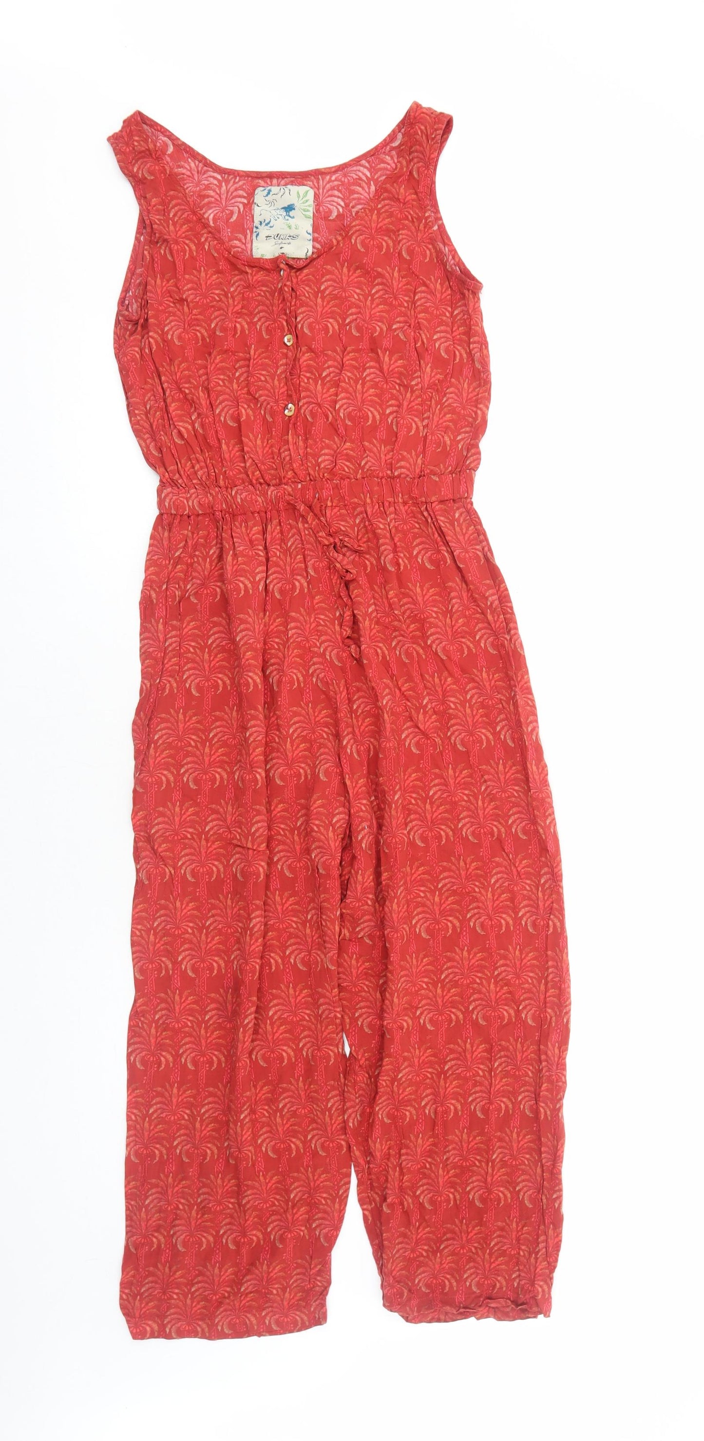 Pukas Womens Red Geometric Viscose Jumpsuit One-Piece Size S Pullover