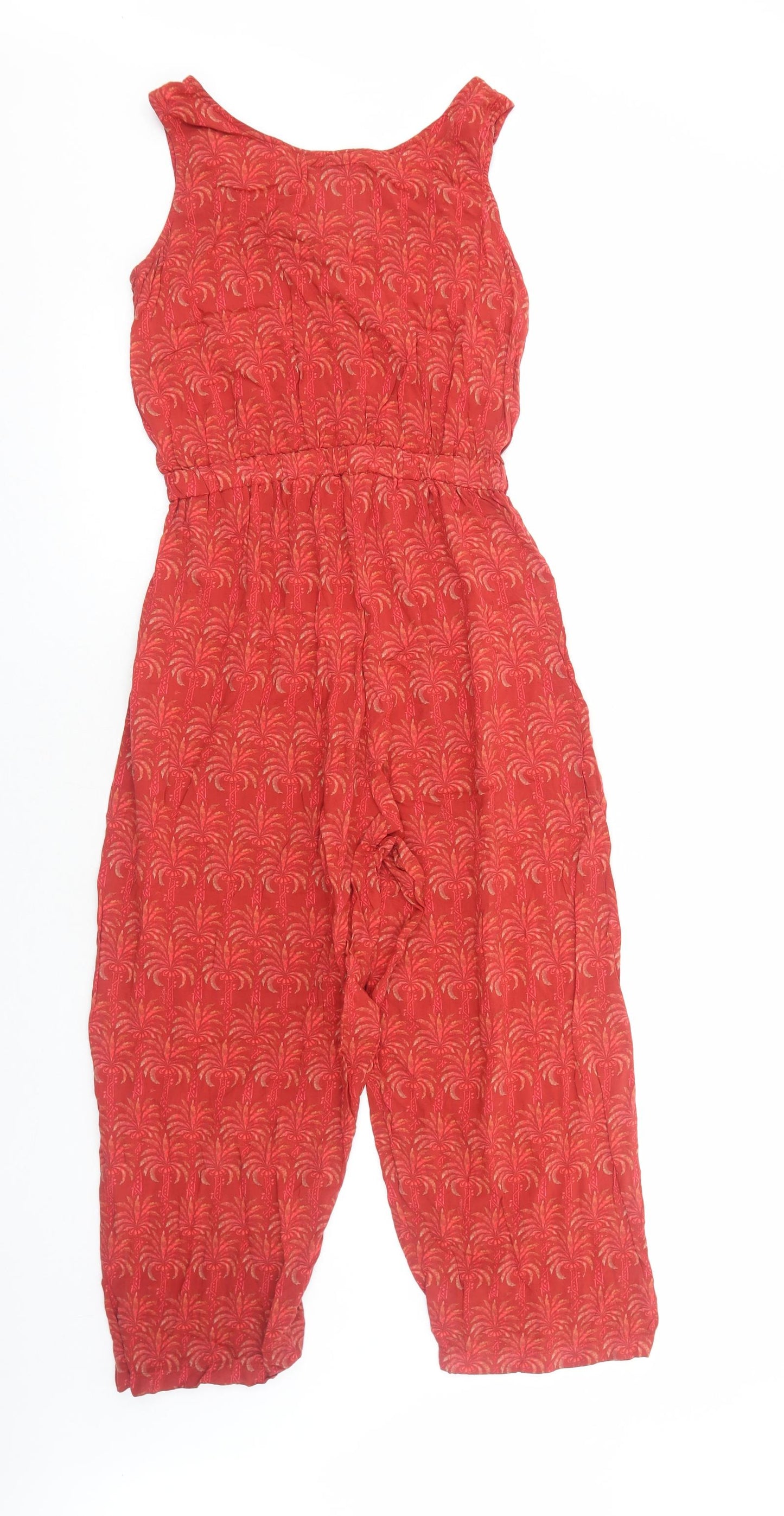 Pukas Womens Red Geometric Viscose Jumpsuit One-Piece Size S Pullover