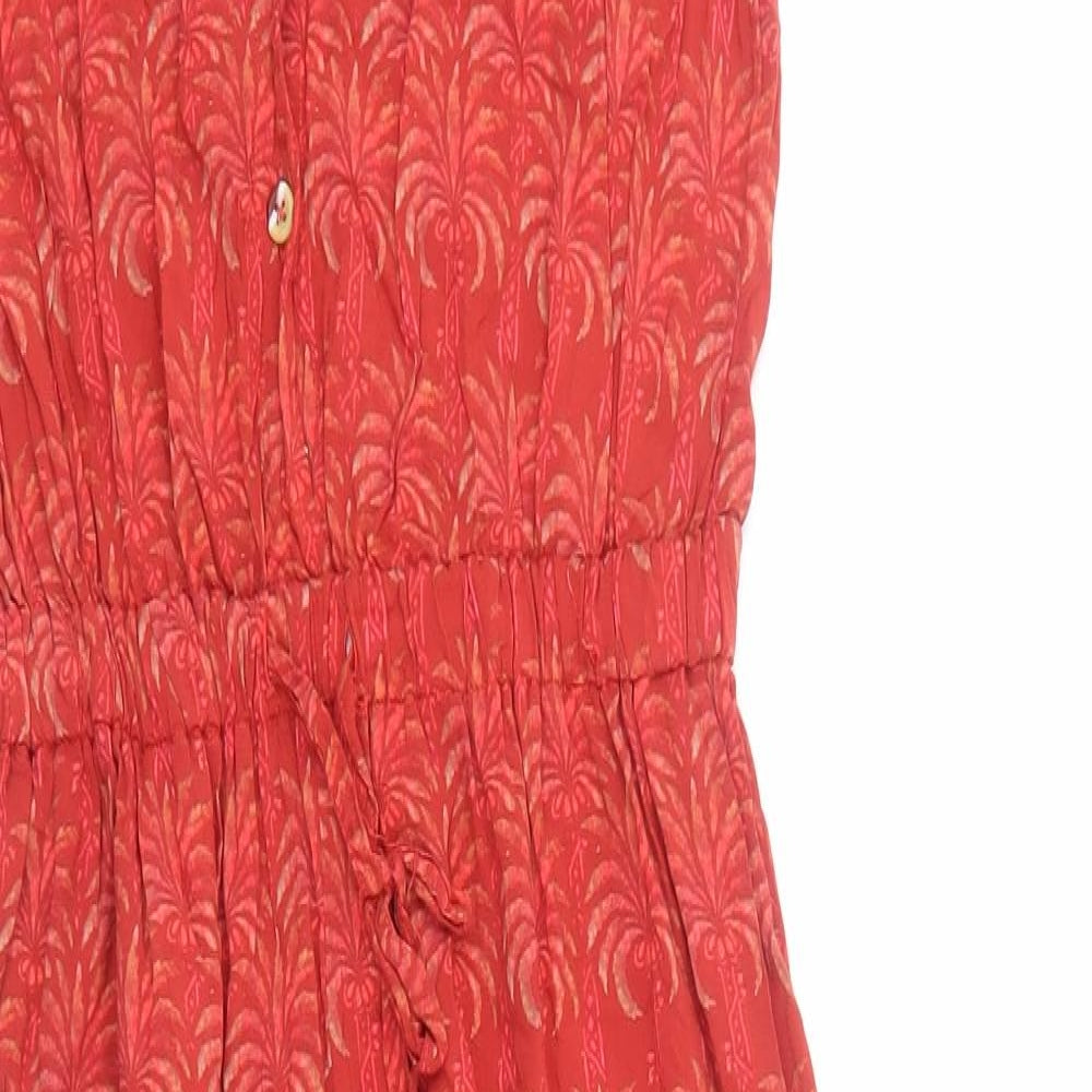 Pukas Womens Red Geometric Viscose Jumpsuit One-Piece Size S Pullover