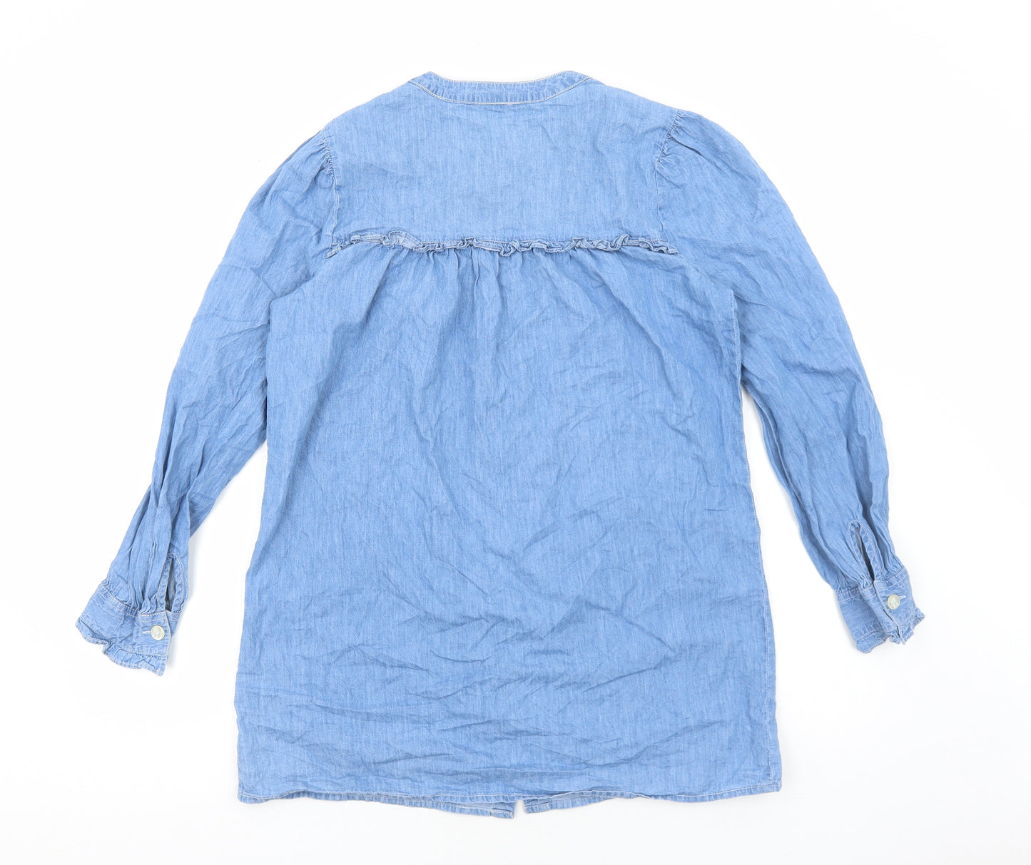 TU Womens Blue Cotton Basic Button-Up Size 12 Round Neck