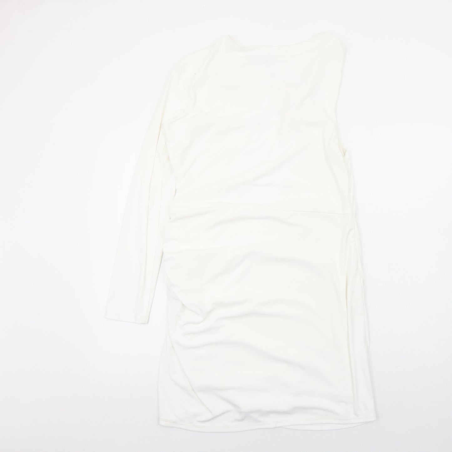 Zara Womens White Polyester Mini Size 2XL One Shoulder Zip - Ruched