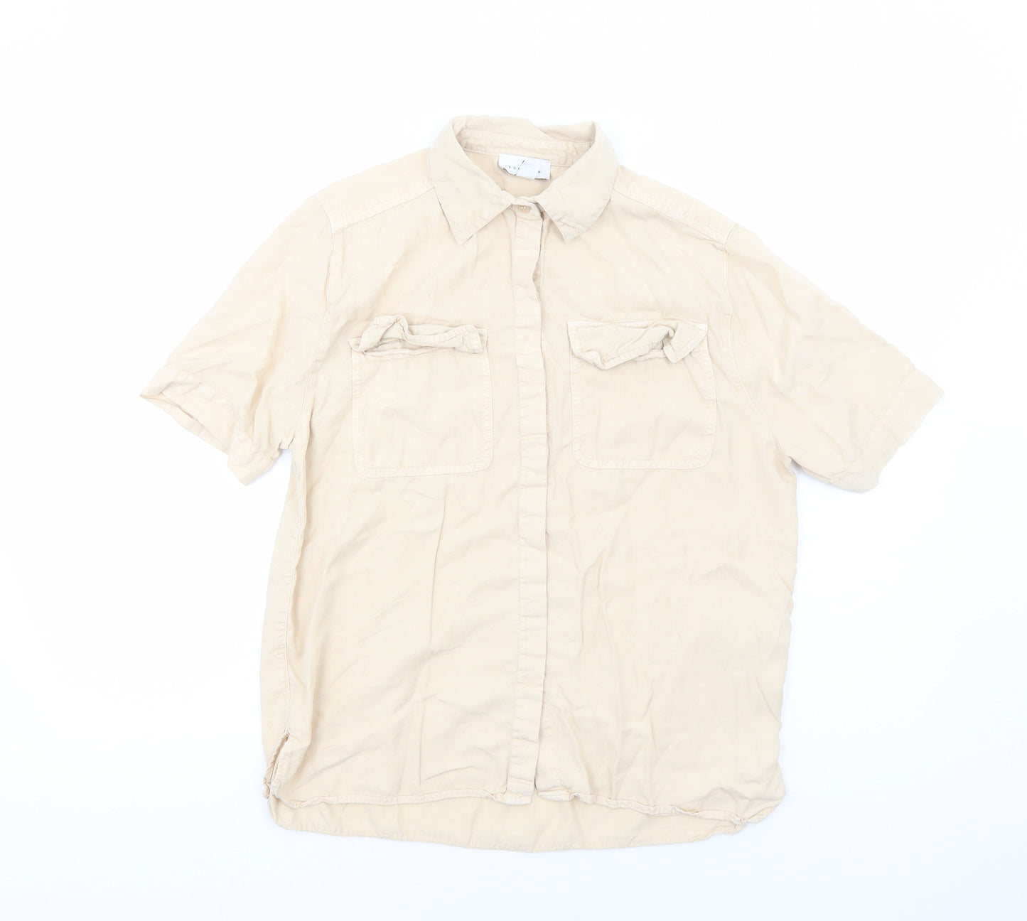 Topshop Womens Beige Lyocell Basic Button-Up Size 8 Collared
