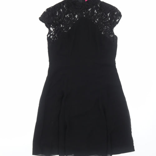 Boohoo Womens Black Polyester A-Line Size 10 High Neck Zip